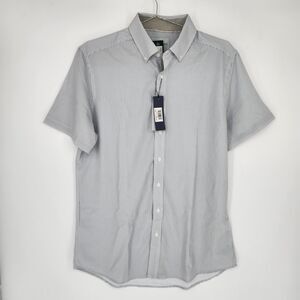 Henri James Medium Tall Beige 4 Way Stretch Geo‎ Woven Shirt NWT
